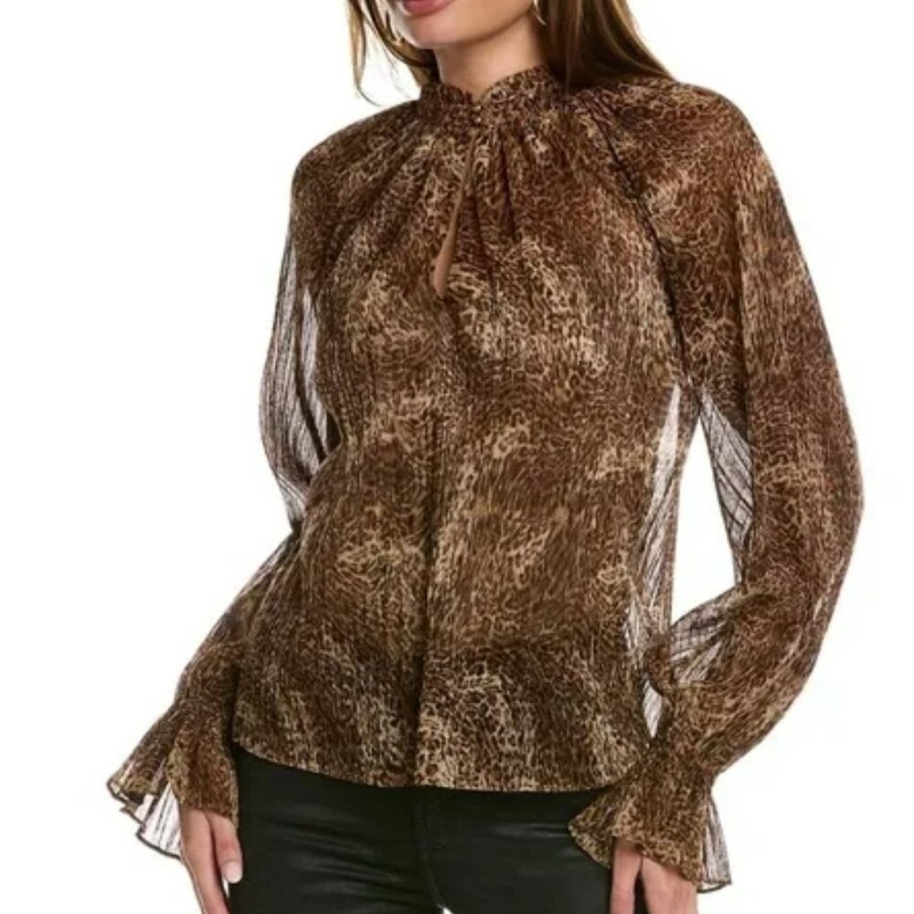 RAMY BROOK Animal Print Jolene Blouse‎ Gold Threading NWT $325 Small